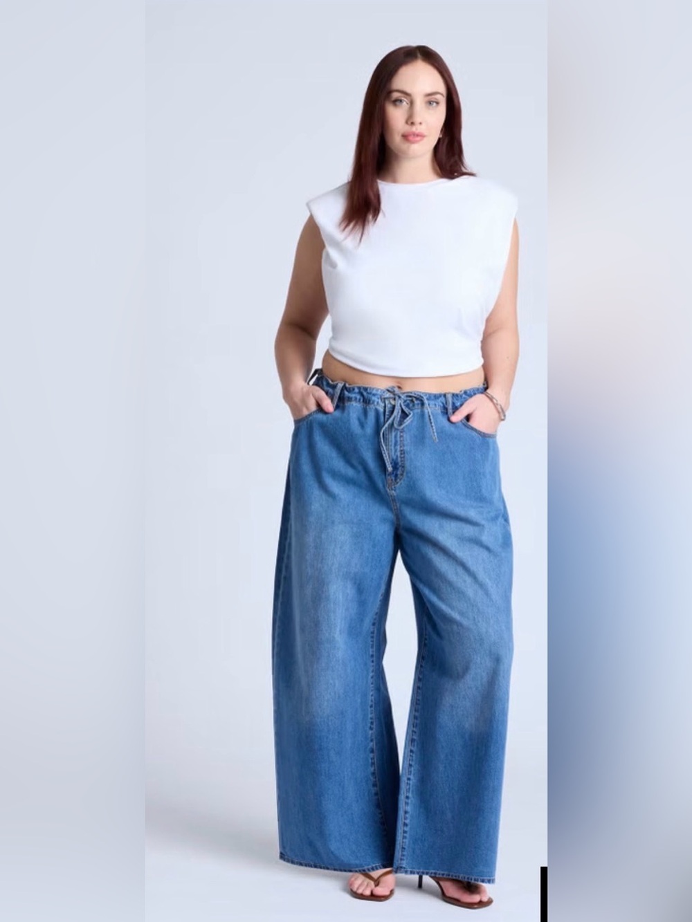 Eloquii Light Blue Wide-Leg Drawstring Jeans